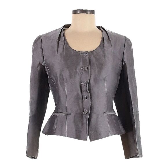 LK Bennett Satin Gray Silk Wool Fitted Blazer Jacket 8 NWT Collaredless Evening - Picture 1 of 8